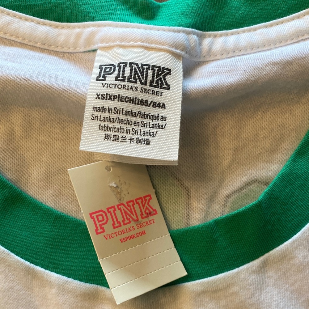 PINK Victoria's Secret Green and White Clover Tee - Picture 5 of 7